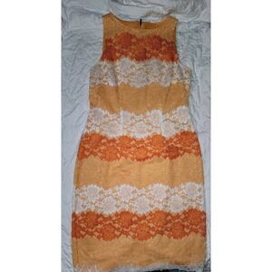 New York & Company Orange Yellow White Lace Colorblock Sheath Dress Size 8
